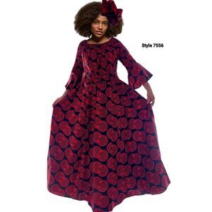 Smocked Waist Long Dress -Red (7556)